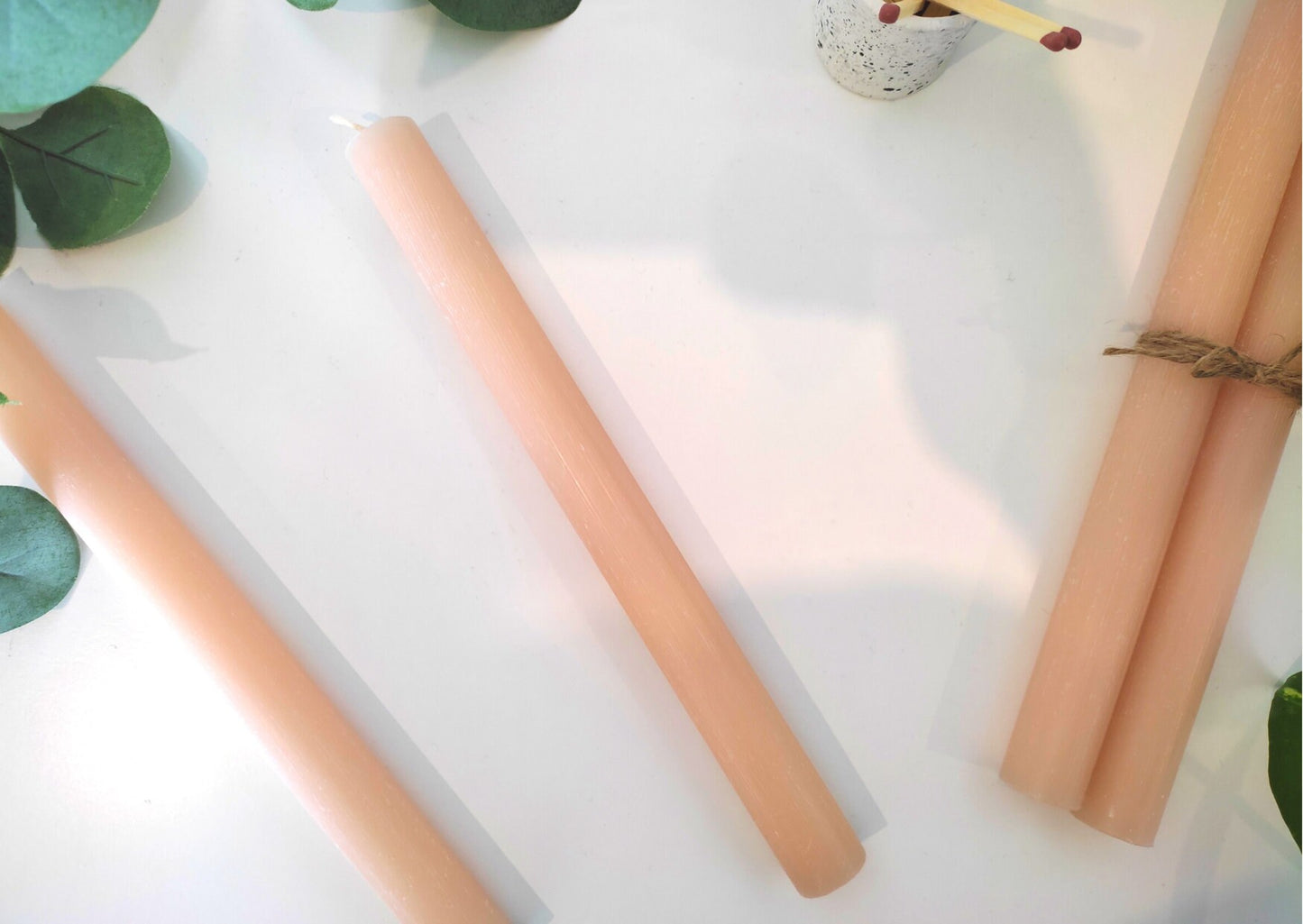 Long tapered candle in blush or taupe, poured candle, candle stick