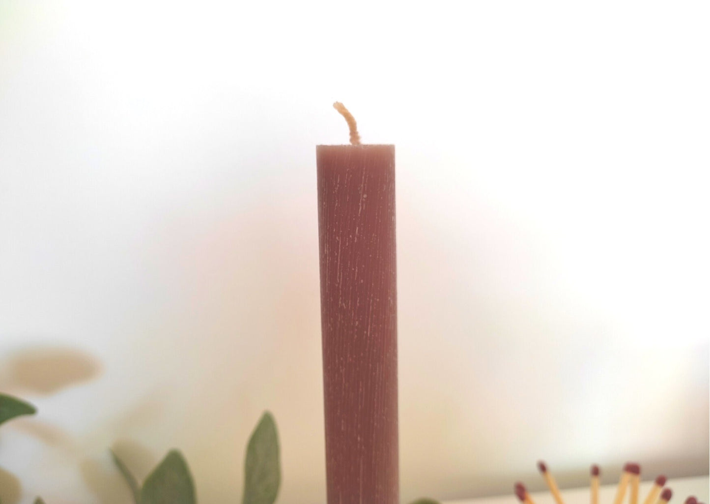 Long tapered candle in blush or taupe, poured candle, candle stick