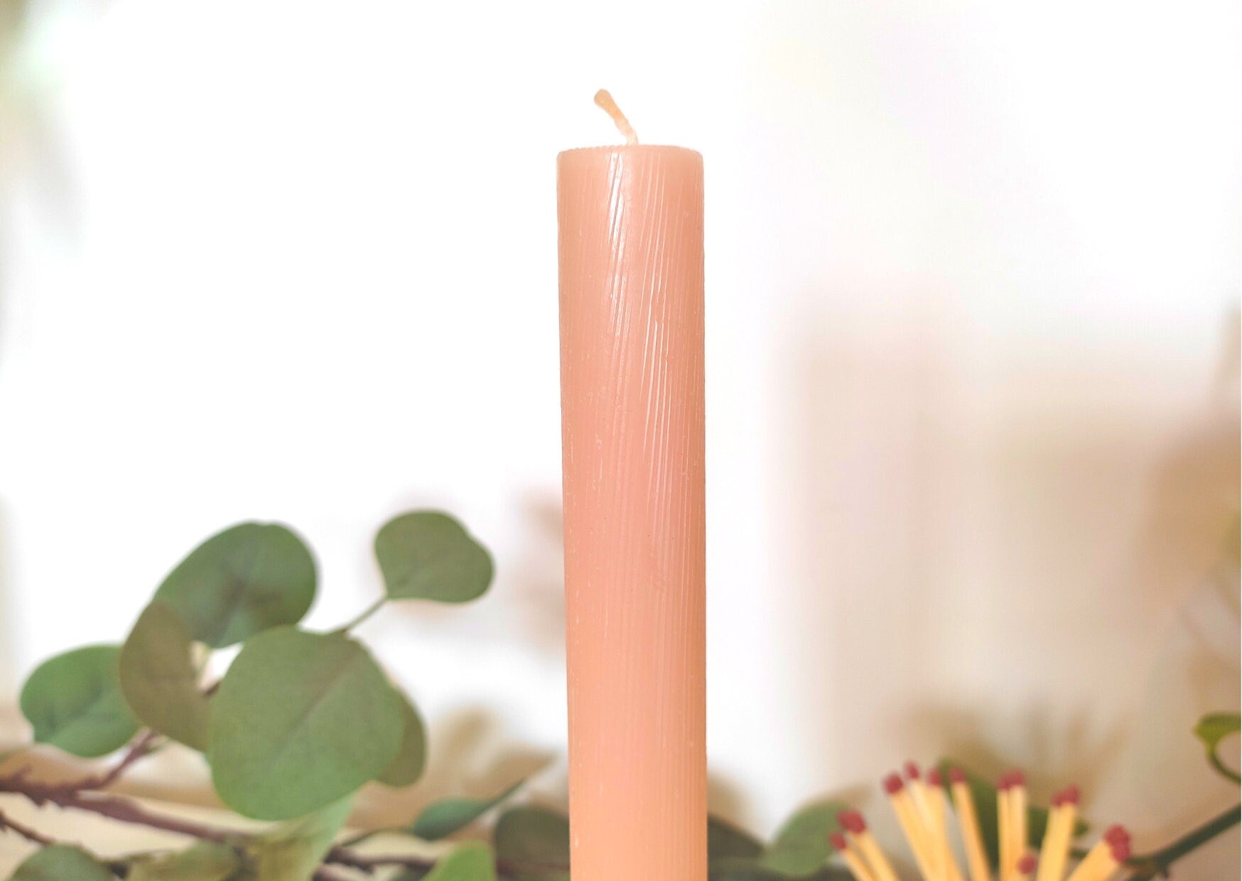 Long tapered candle in blush or taupe, poured candle, candle stick