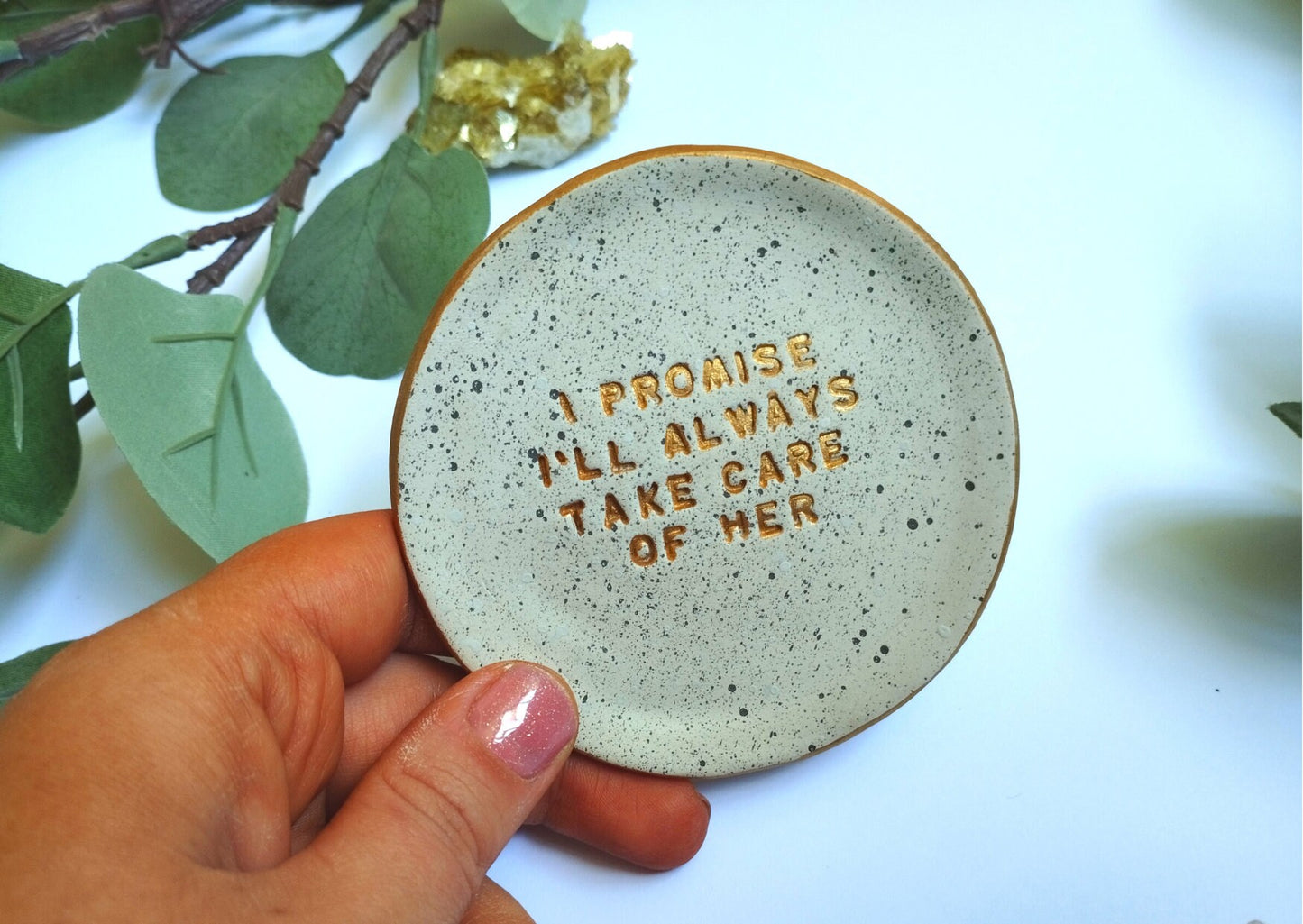 Handmade Custom Quote ring dish, wedding gift, new baby, engagement present, birthday present, splatter dish, ring