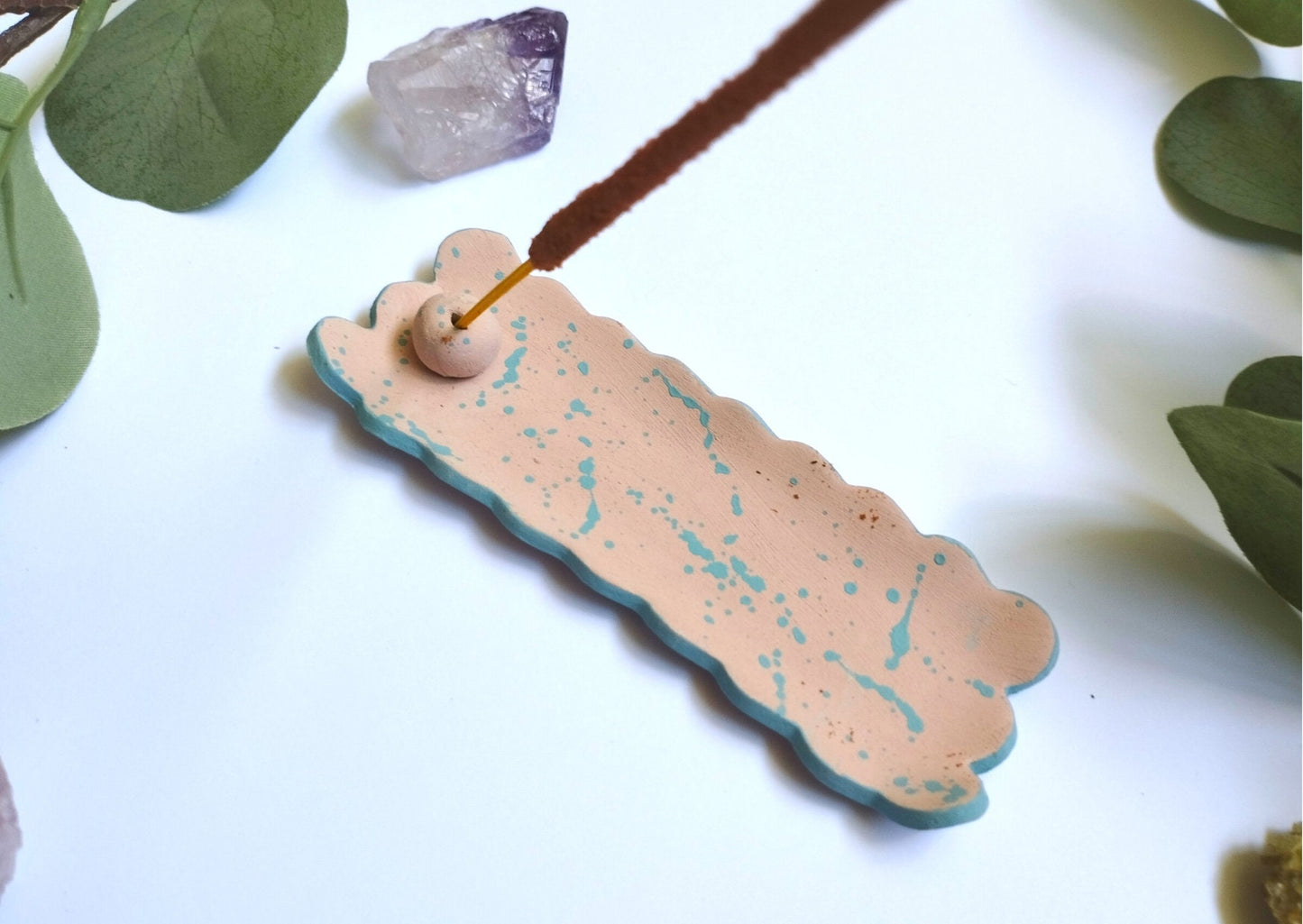 Handmade Pink and Blue Scalloped Edge Clay Incense Burner, incense stick holder, incense tray,