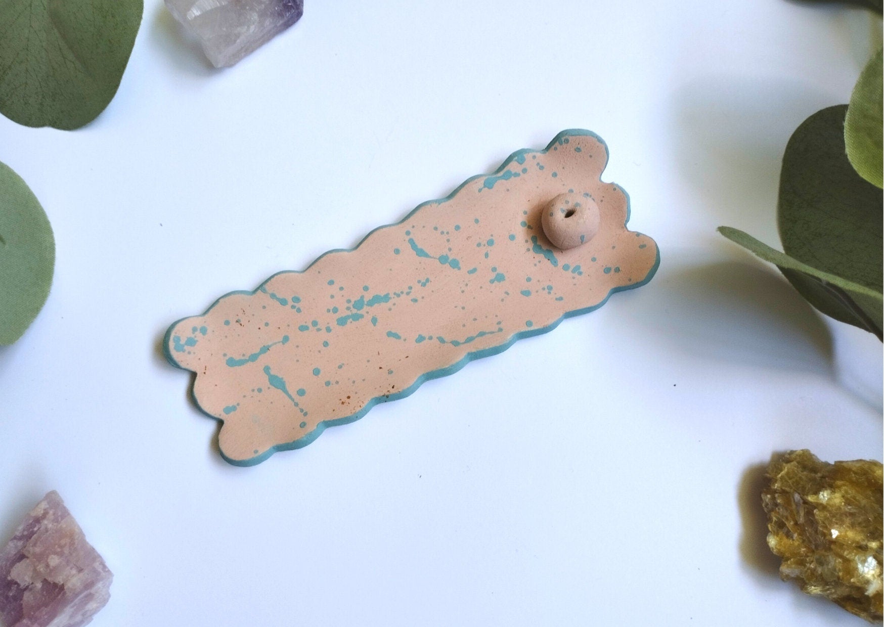 Handmade Pink and Blue Scalloped Edge Clay Incense Burner, incense stick holder, incense tray,
